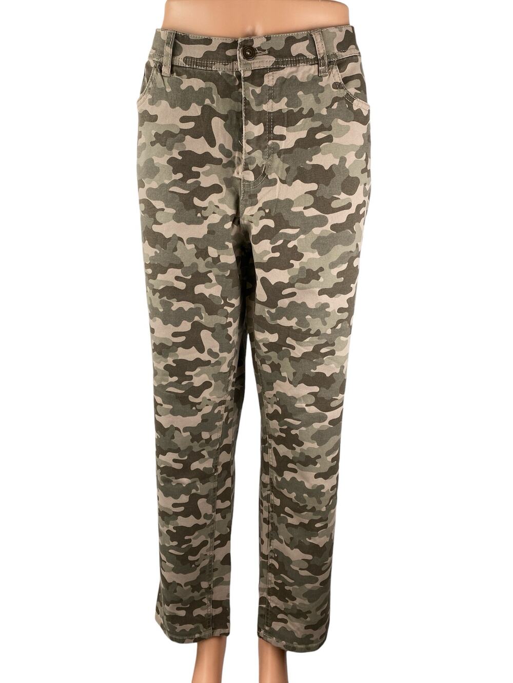 D&Co Denim & Co Women's Green Camo Army Military Straight Denim Jeans Size 14